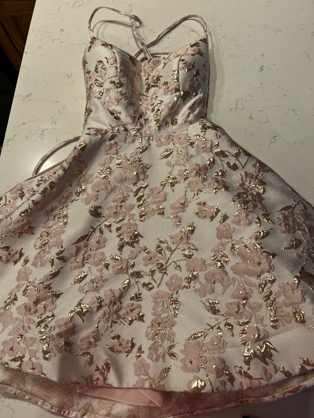 Stunning Pink Floral Gold-Accent Party Dress